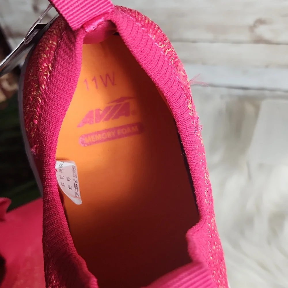NWT, Avia, women's slip-on sneakers, Size 11W. Bright Pink w Orange - Picture 6 of 7